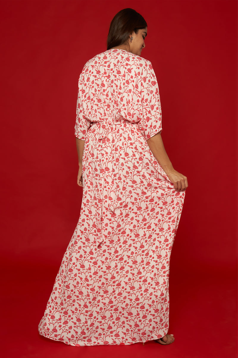 White & Red Floral Kaftan- Ready to Ship