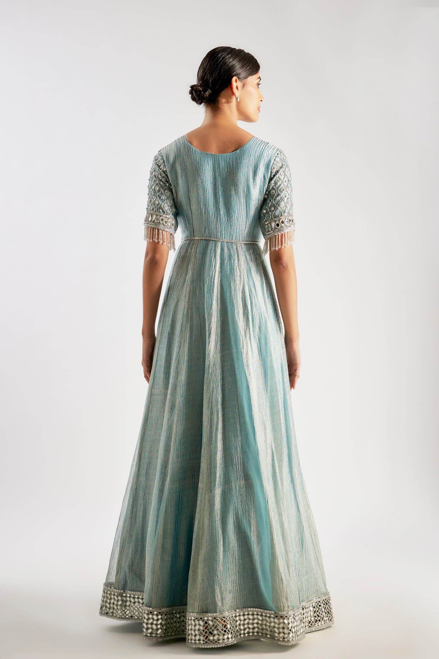 Blue Crushed Tissue Silk Anarkali