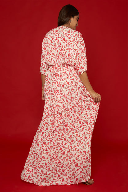 White & Red Floral Kaftan