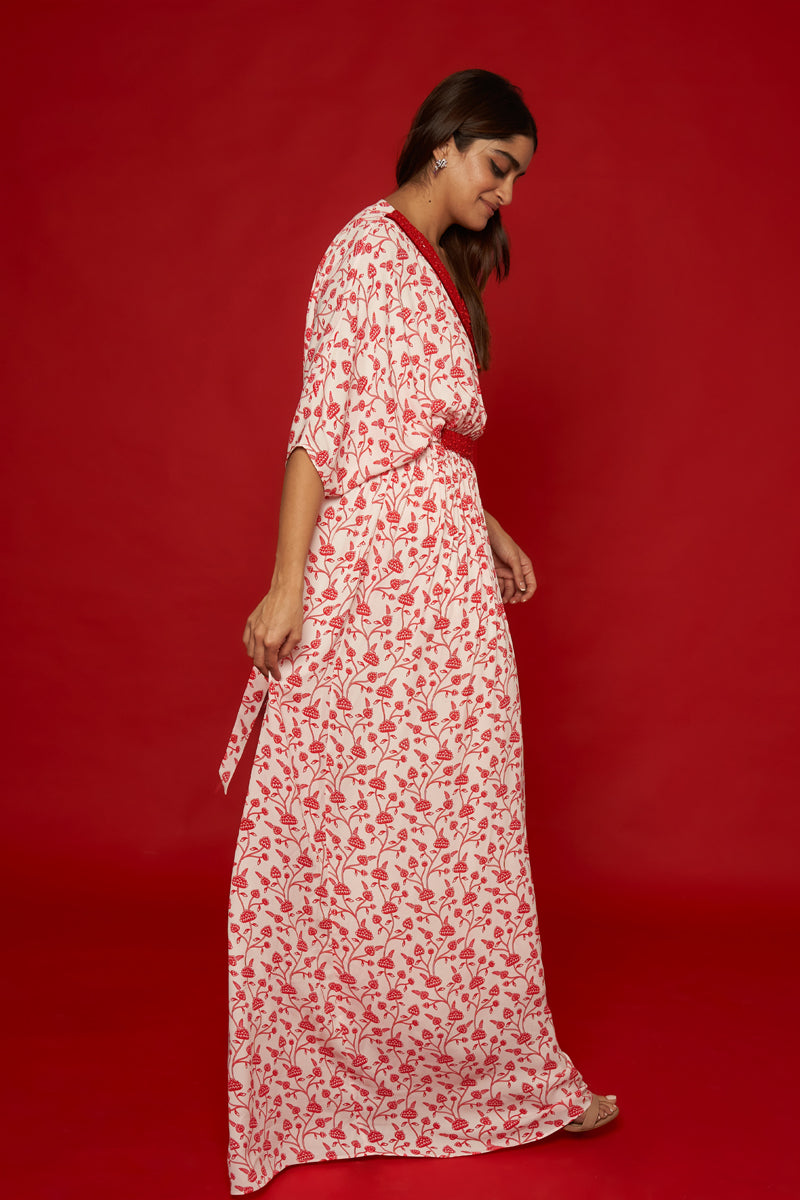 White & Red Floral Kaftan