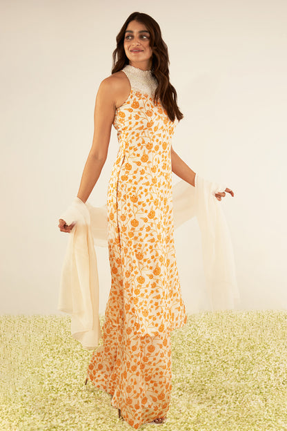 Ivory & Orange Floral Kurta Set