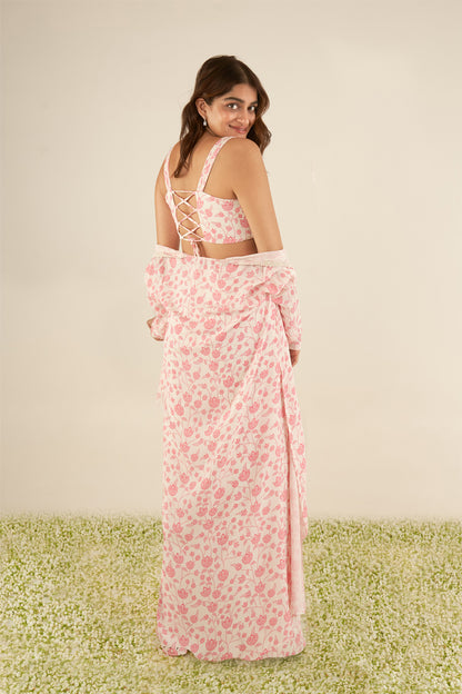 White & Pink Floral Cape Set