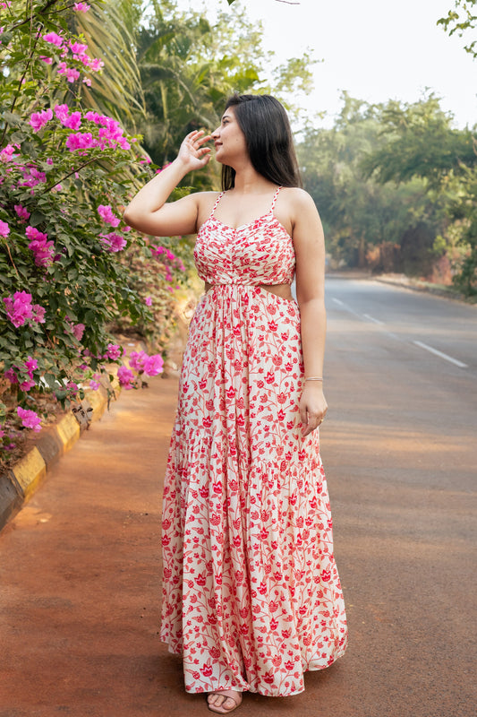 Cream and Red Floral Dress