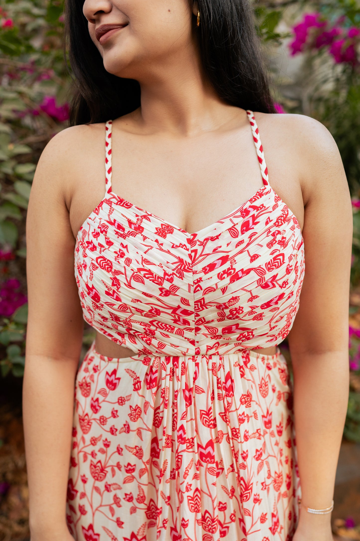 Cream and Red Floral Dress