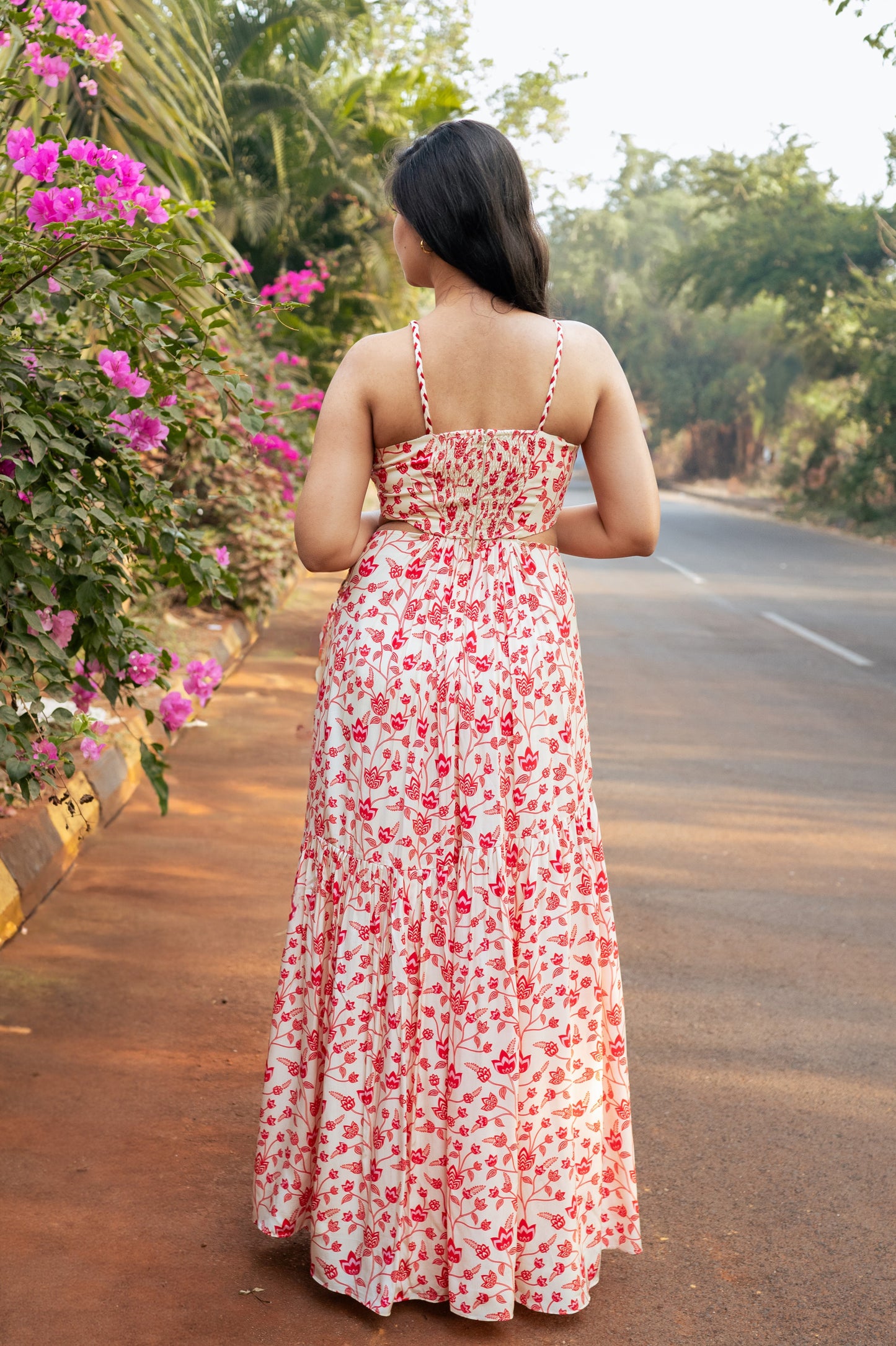 Cream and Red Floral Dress