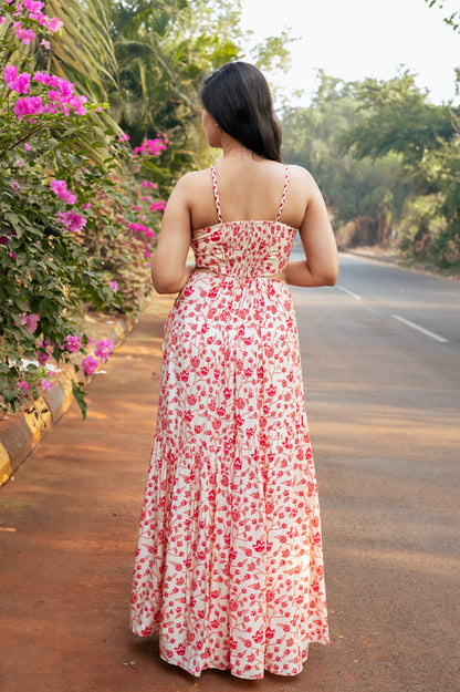 Cream and Red Floral Dress