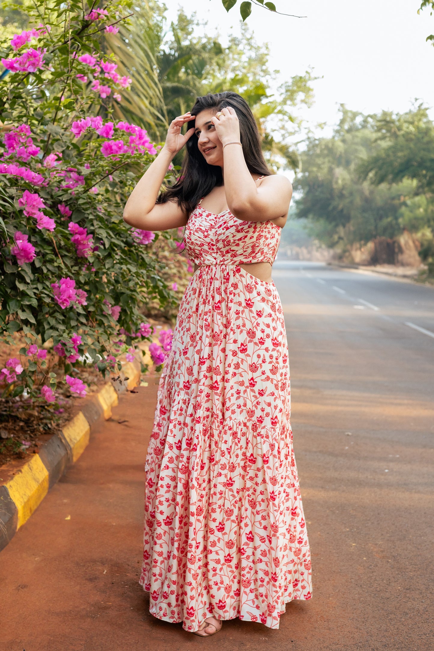 Cream and Red Floral Dress