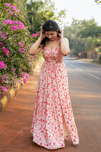 Cream and Red Floral Dress