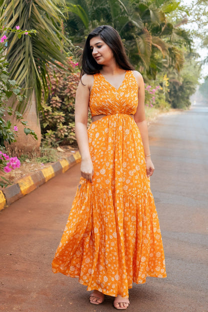 Orange Floral Maxi Dress