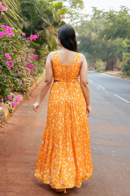 Orange Floral Maxi Dress