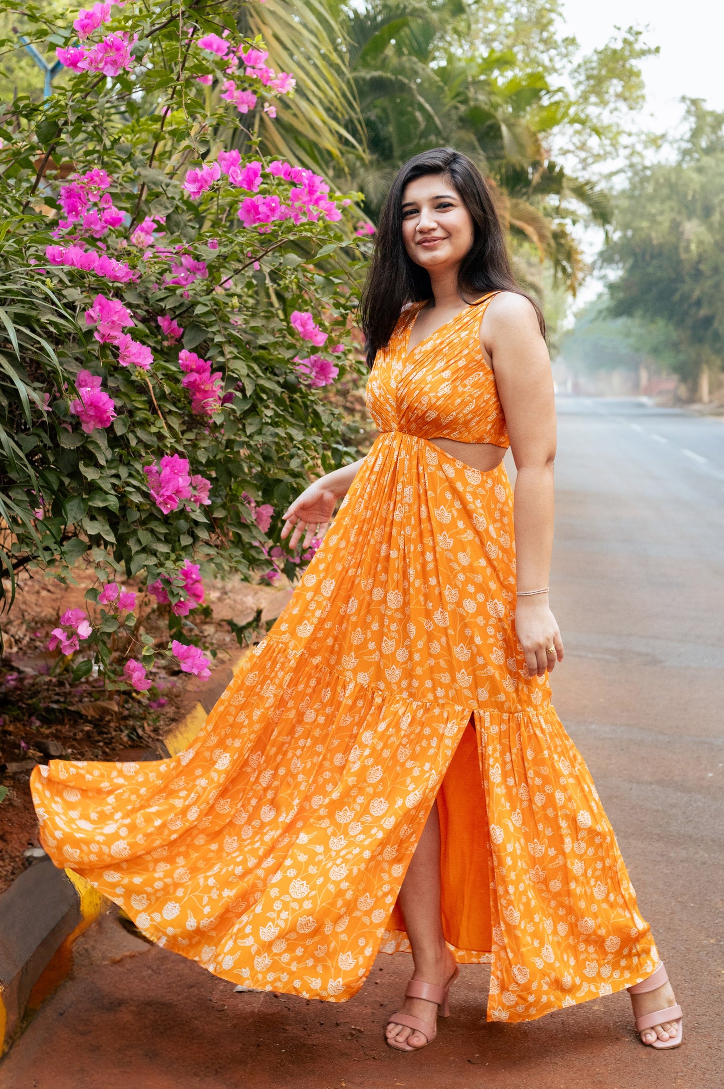 Orange Floral Maxi Dress