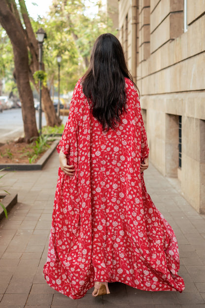 Red Floral Cape Set