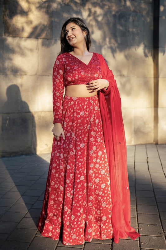 Red Floral Lehenga