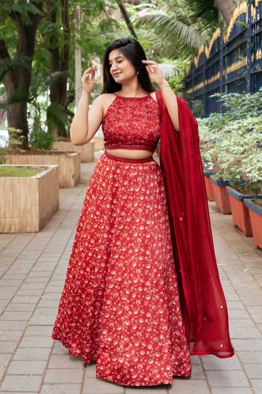 Rust Floral Lehenga