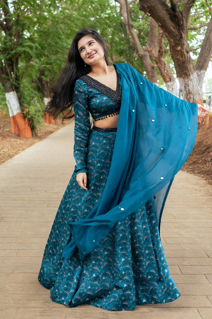 Teal Floral Lehenga