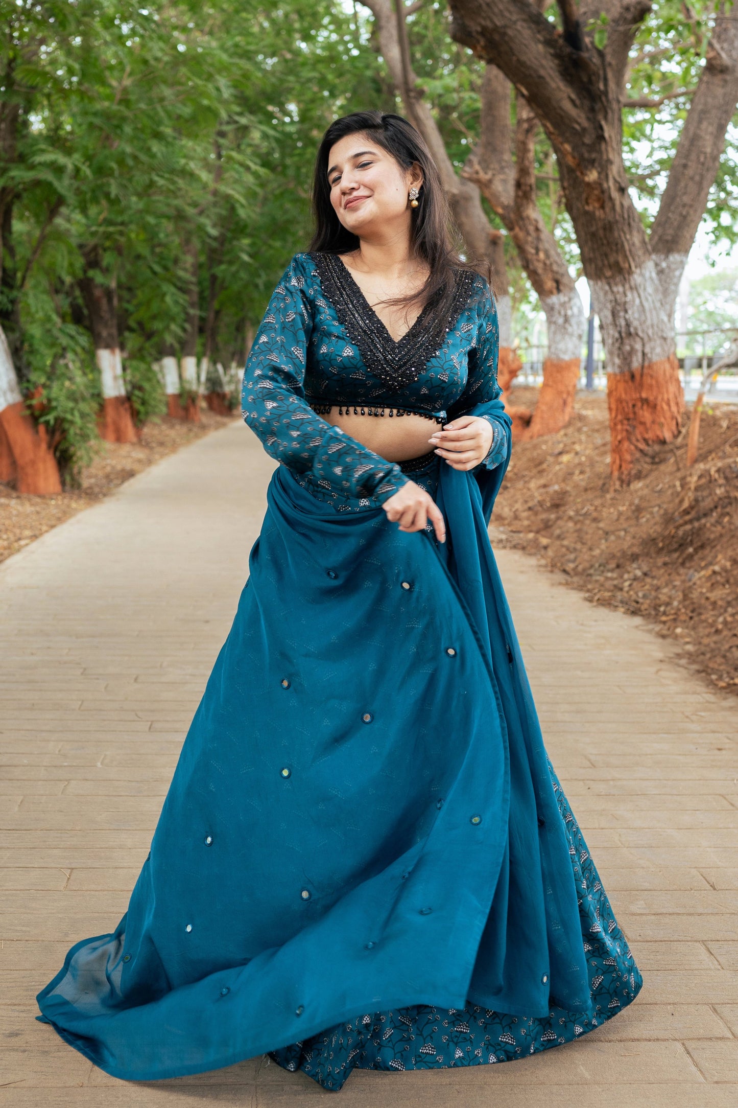 Teal Floral Lehenga