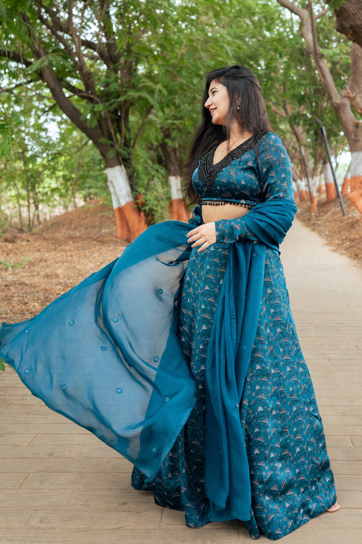 Teal Floral Lehenga