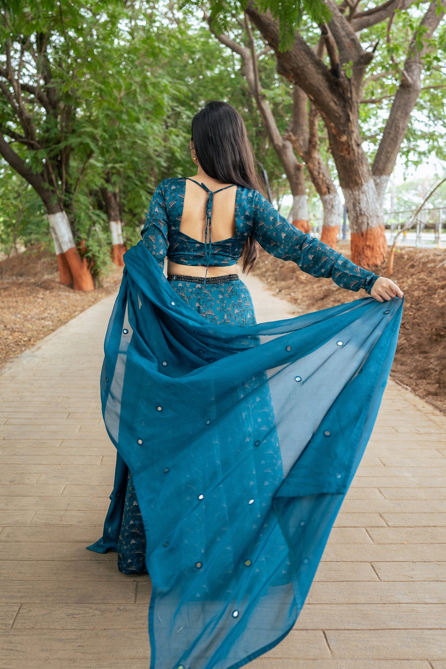 Teal Floral Lehenga