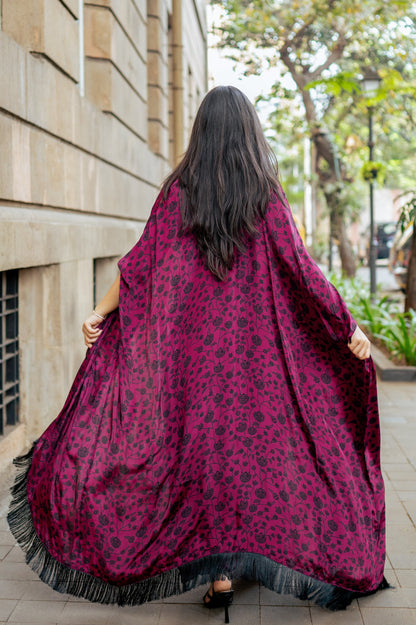 Wine Floral Skirt Set