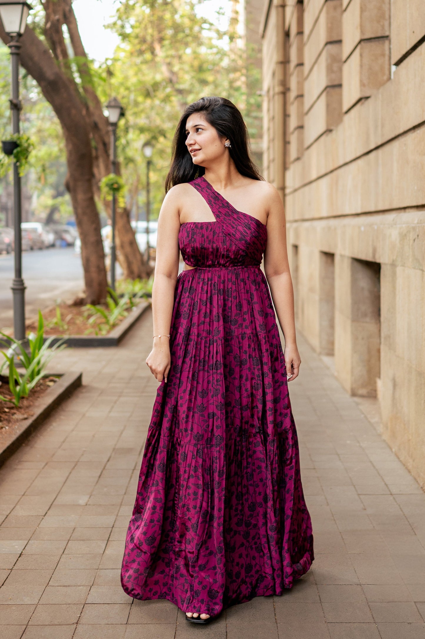 Wine Hand Pleated Maxi Dress