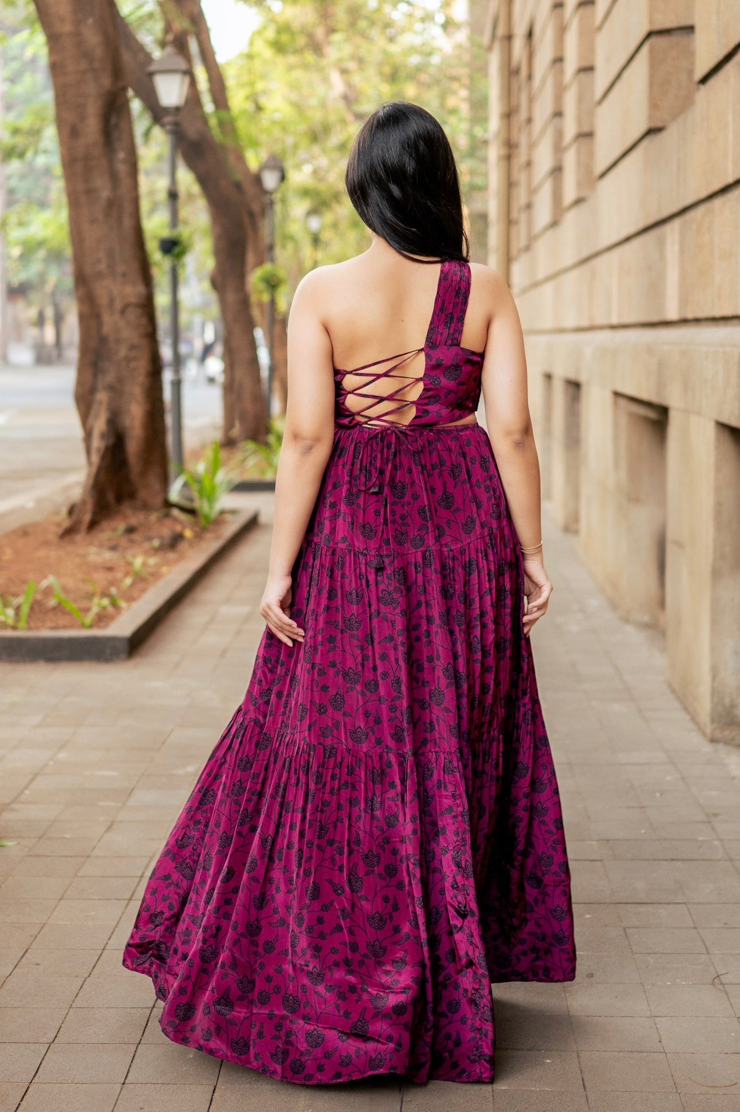 Wine Hand Pleated Maxi Dress