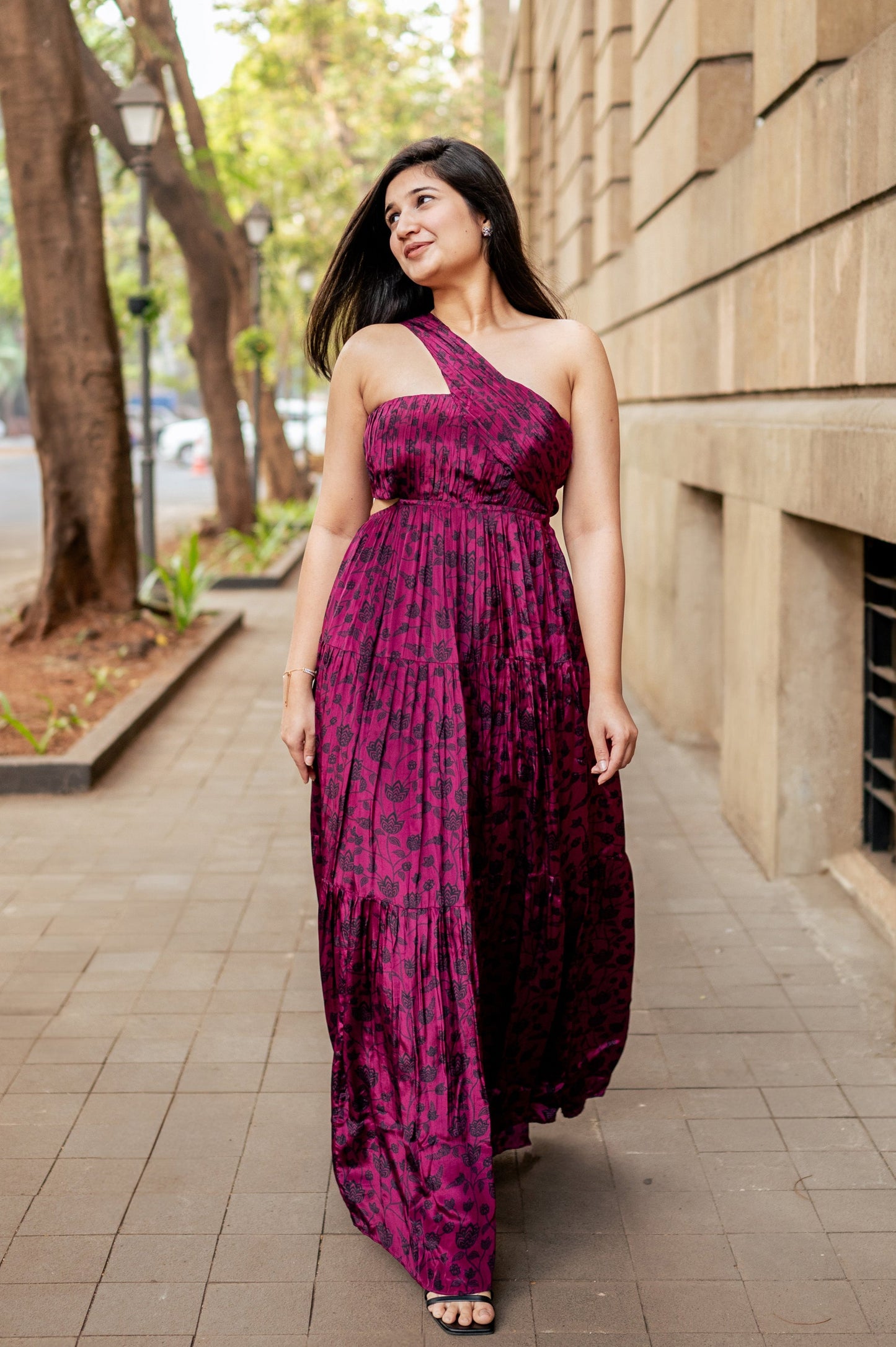 Wine Hand Pleated Maxi Dress