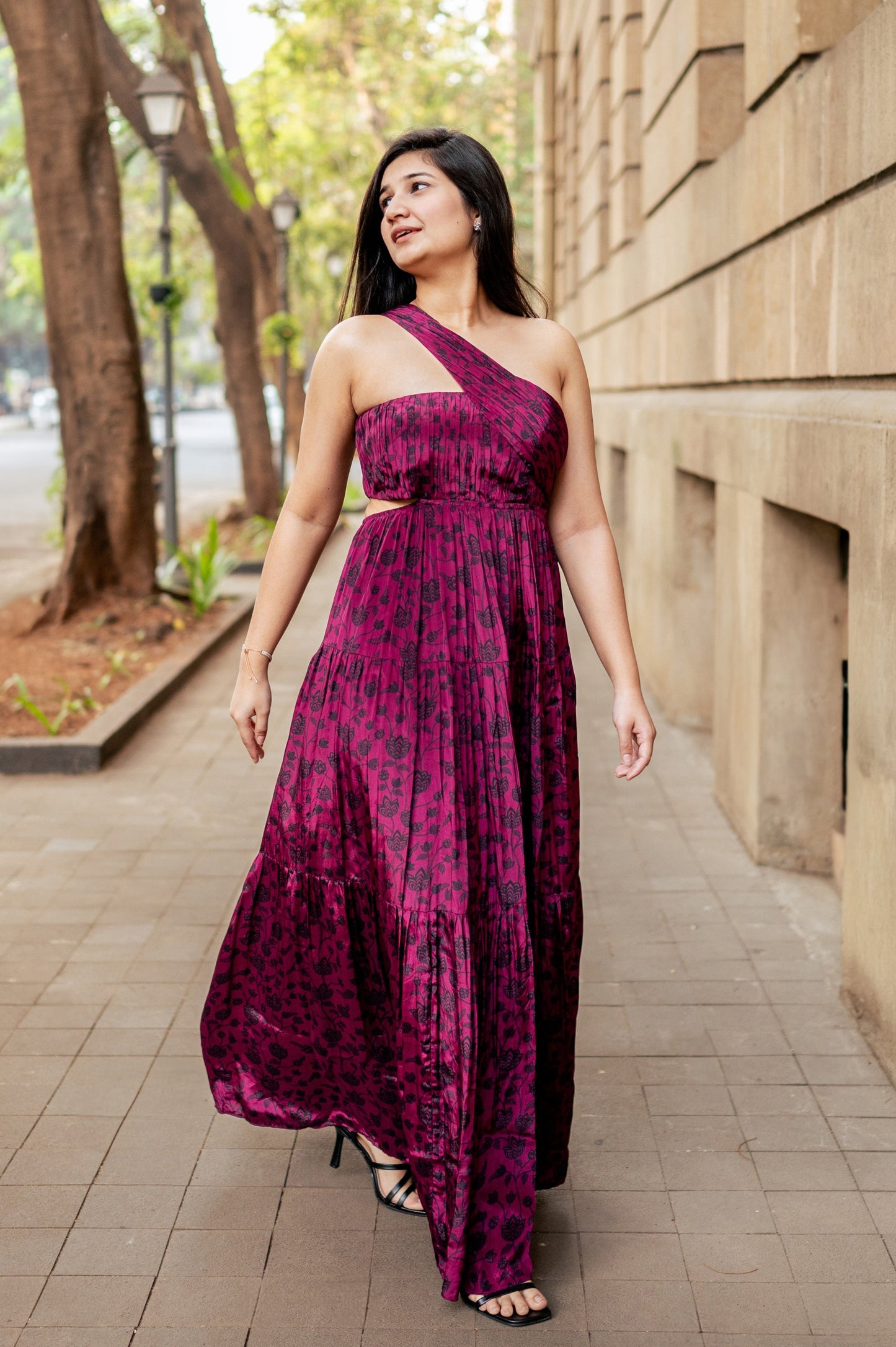 Wine Hand Pleated Maxi Dress