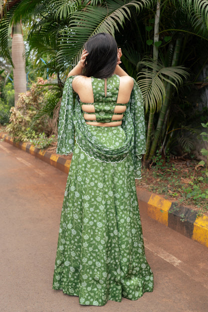 Olive Green Floral Lehenga