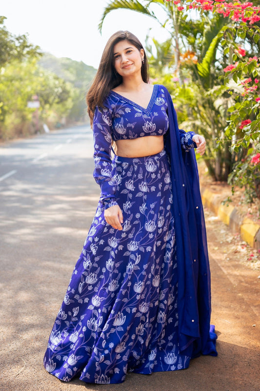 Violet Lotus Print Lehenga