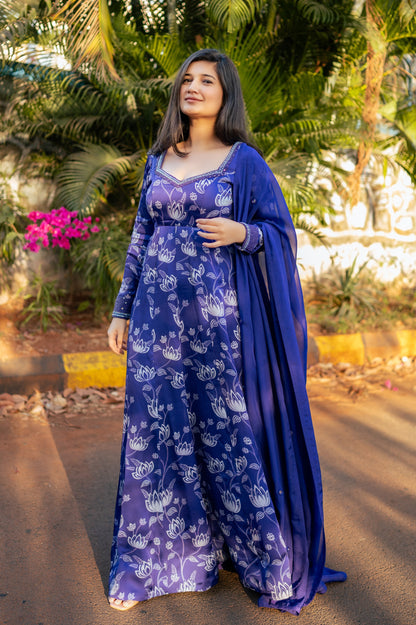 Violet Lotus Print Anarkali