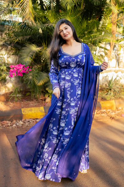 Violet Lotus Print Anarkali