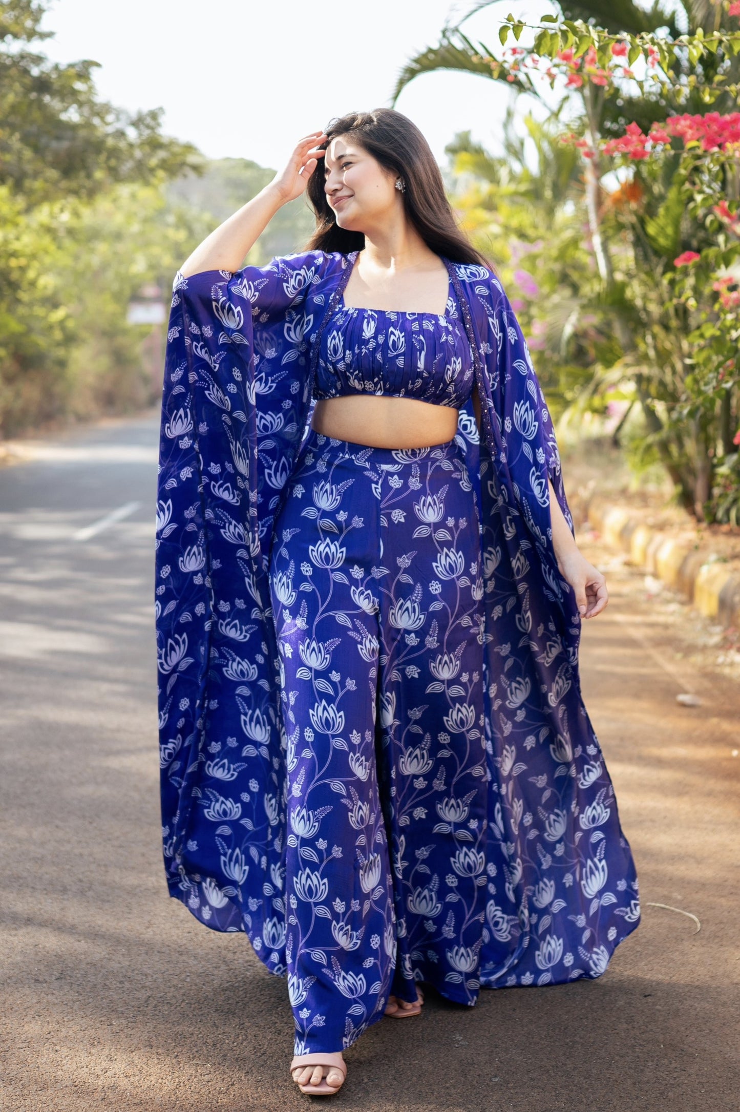 Violet Lotus Print Cape Set