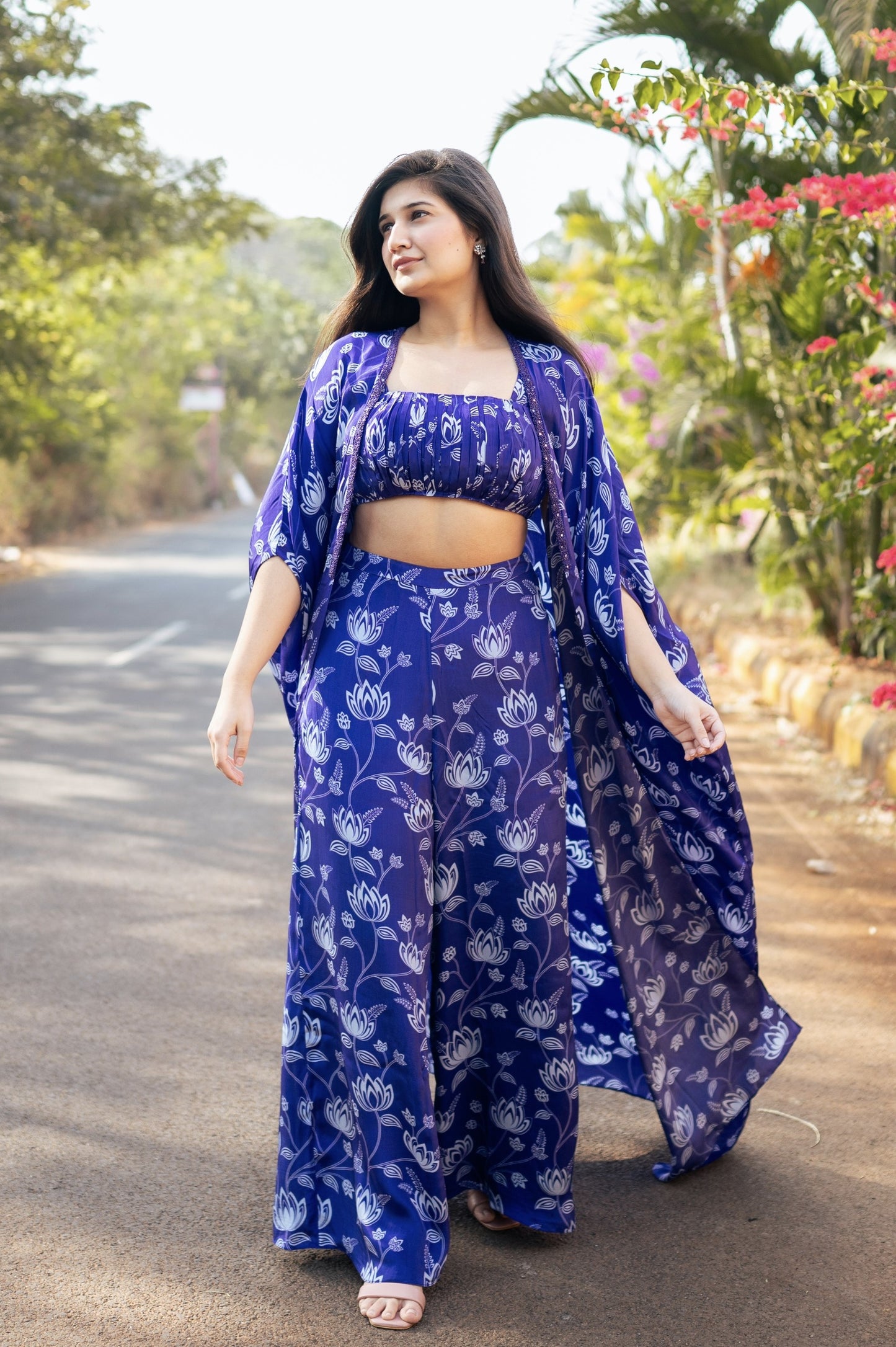 Violet Lotus Print Cape Set