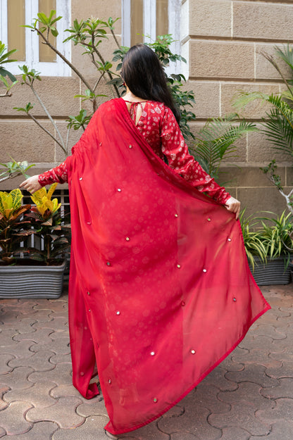 Red Floral Kurta Set