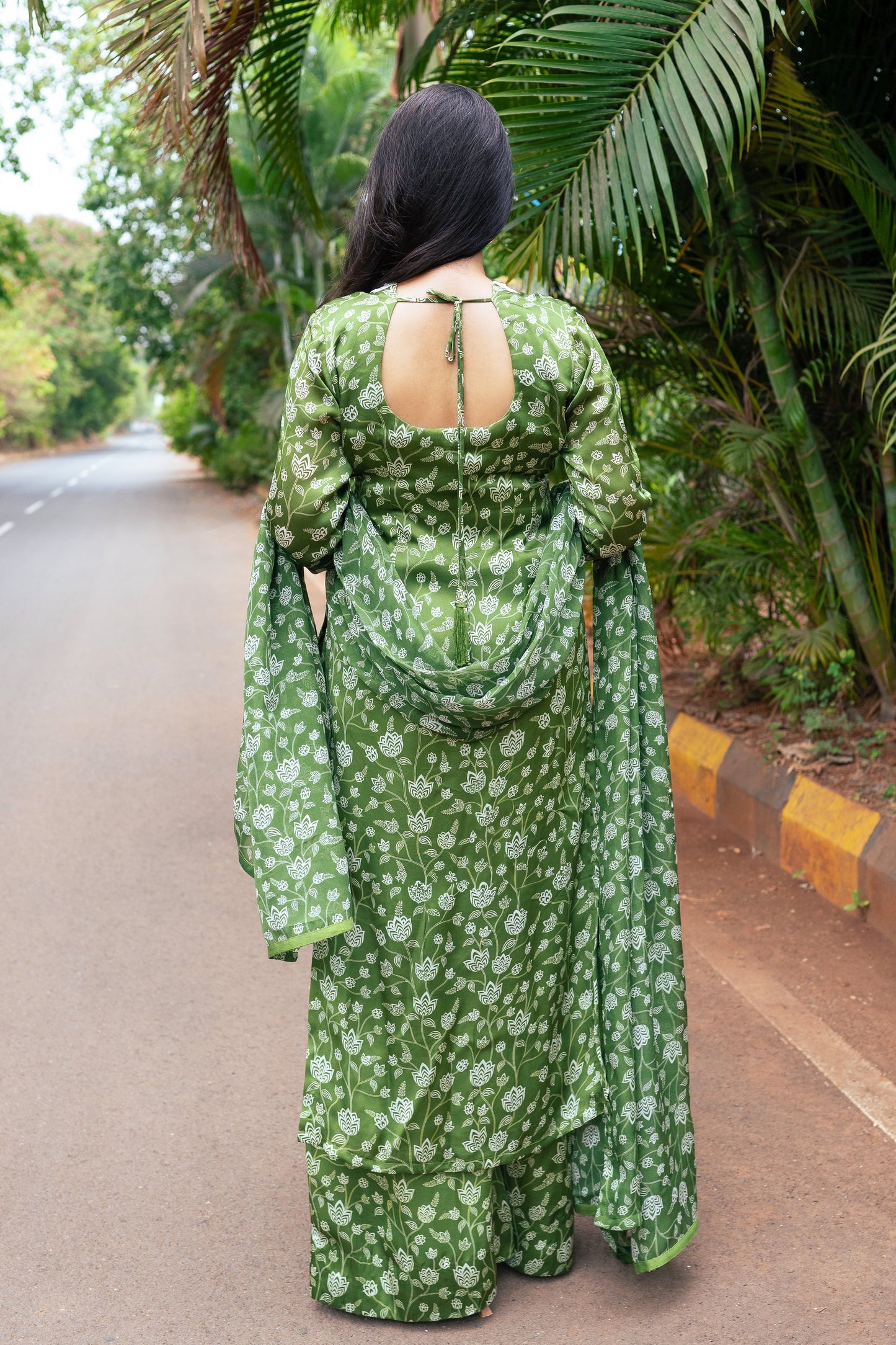 Olive Green Floral Kurta Set