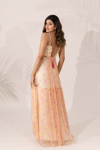 Daffodil-Maxi Dress with Braided Straps & Side Cutouts