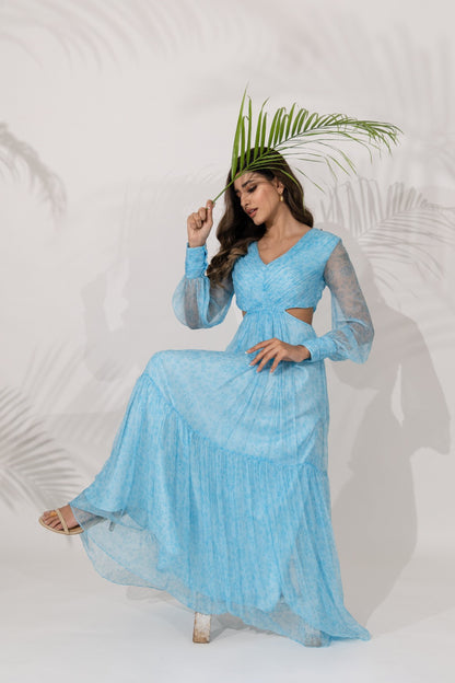 Himalayan Poppy-Maxi Dress with Side Cutouts