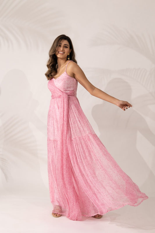 Cherry Blossom-Maxi Dress with Braided Straps