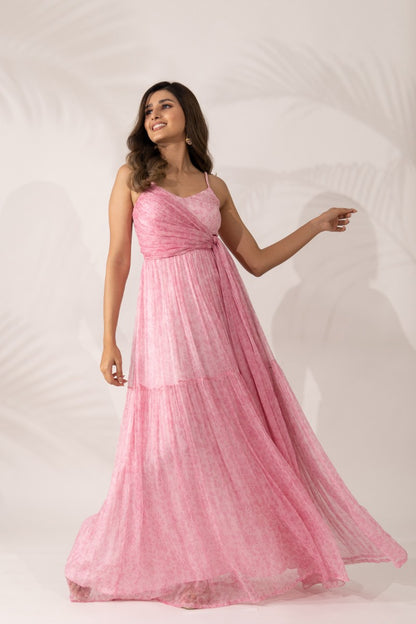 Cherry Blossom-Maxi Dress with Braided Straps