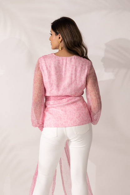 Cherry Blossom-Hand Pleated Peplum Top