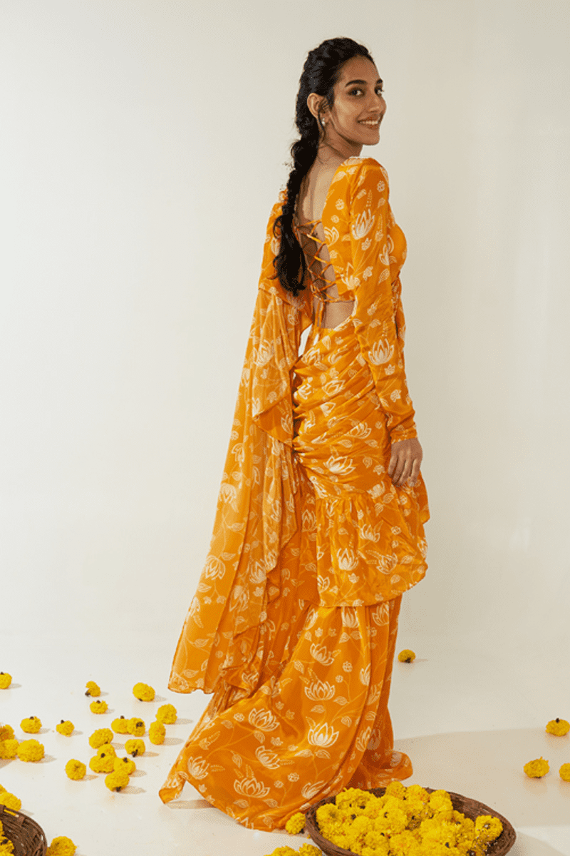 Mustard & White Ruffle Saree