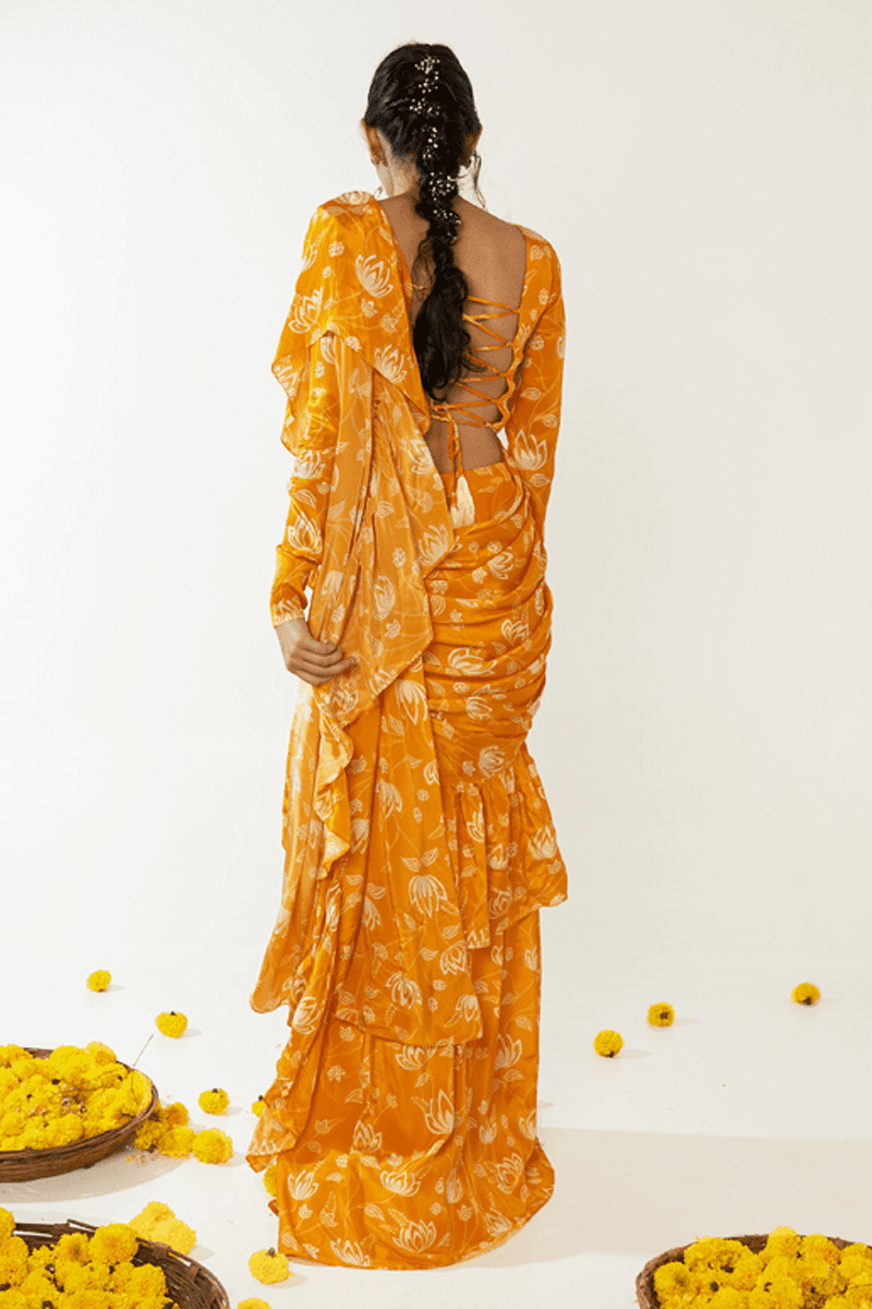 Mustard & White Ruffle Saree