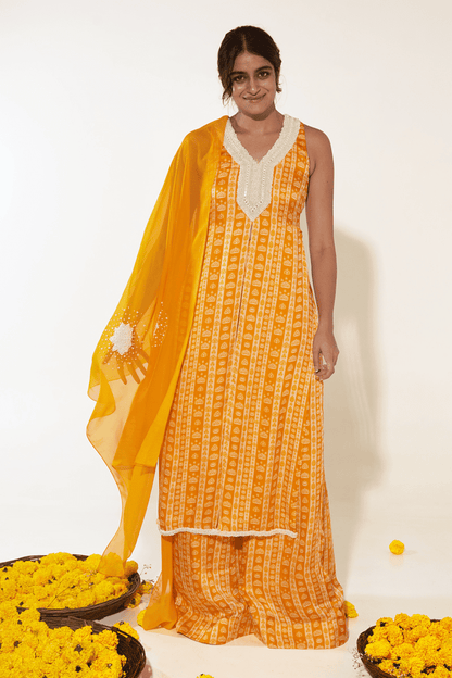 Mustard & White Floral Kurta Set