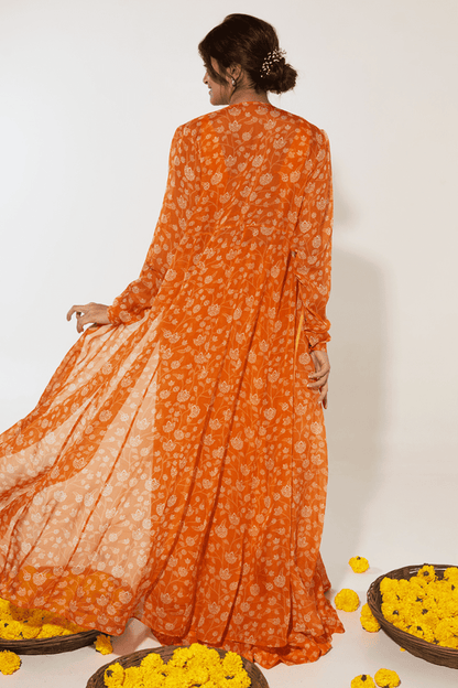 Orange Floral Lehenga