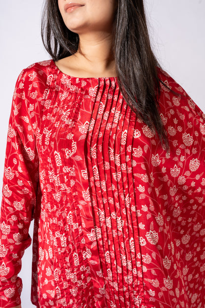 Red Asymmetric Floral Top