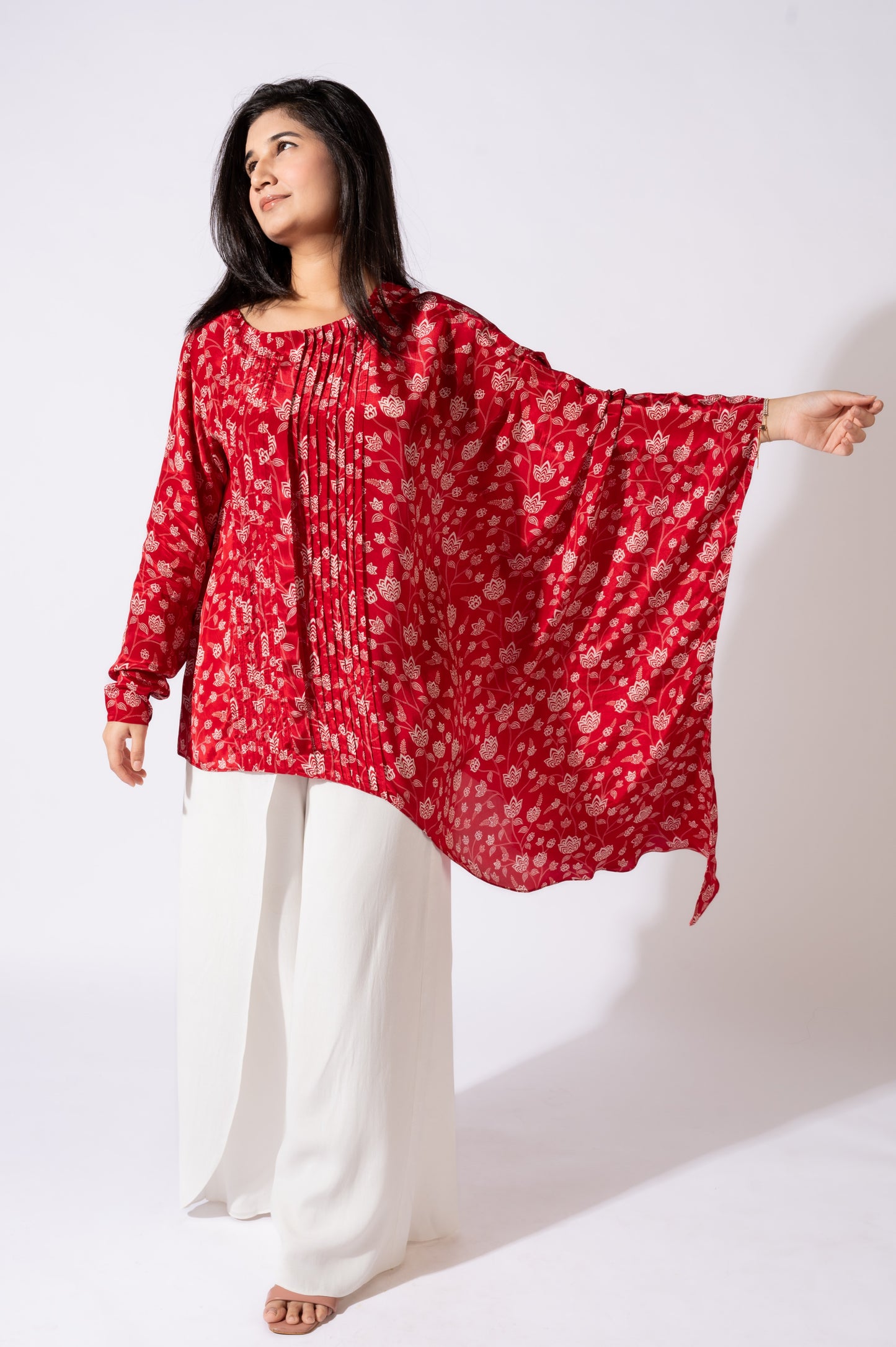 Red Asymmetric Floral Top