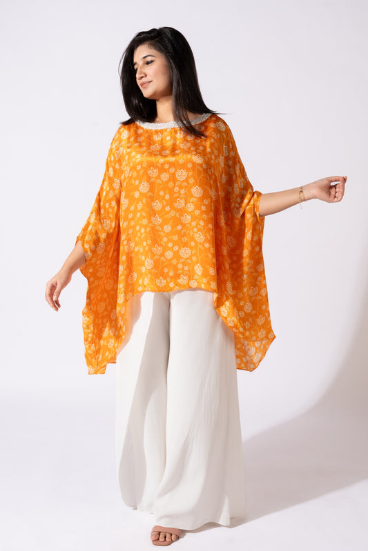 Orange Embroidered Asymmetric Top