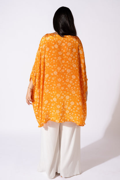 Orange Embroidered Asymmetric Top