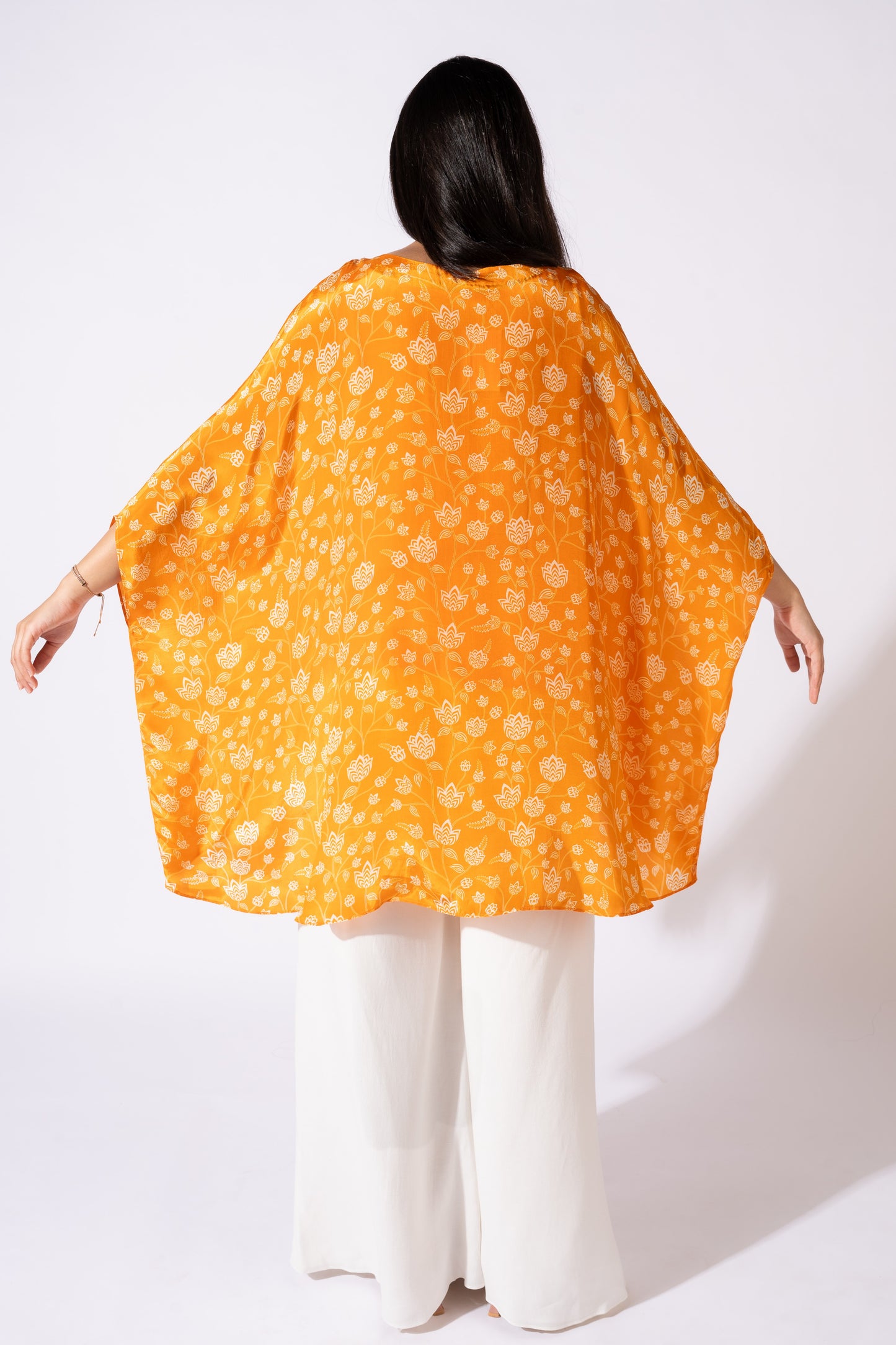 Orange Embroidered Asymmetric Top