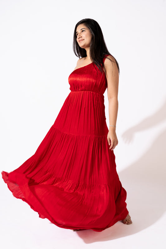 Red One-Shoulder Maxi Dress